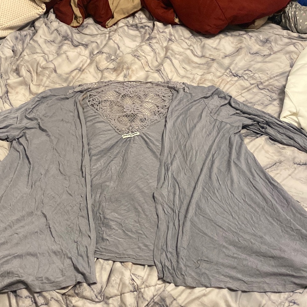 2x grey cardigan lace backing